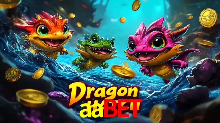 Arte promocional do jogo Dragon Hatch com três adoráveis dragões bebês nadando entre moedas de ouro, um dos slots mais divertidos para jogar no cassino aabet.