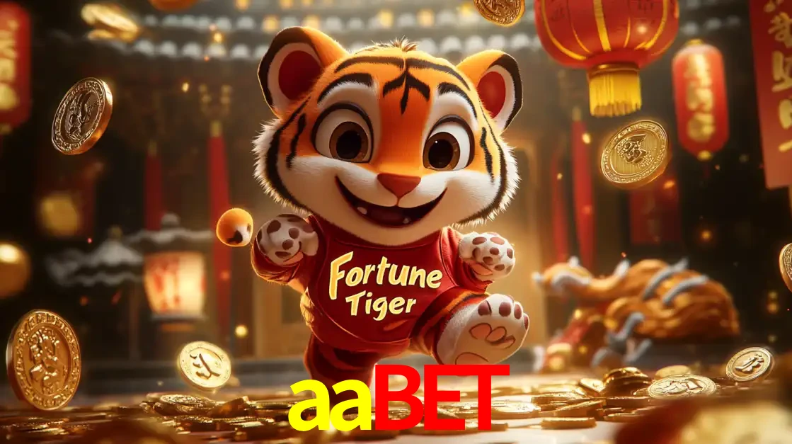 O alegre personagem do Fortune Tiger correndo sobre um caminho de moedas de ouro, simbolizando os grandes prêmios e a diversão do popular jogo de slot do aabet.