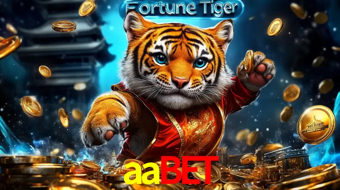 Imagem promocional do jogo de slot Fortune Tiger, com um tigre majestoso em traje tradicional cercado por uma fortuna em moedas de ouro, disponível agora no cassino aabet.